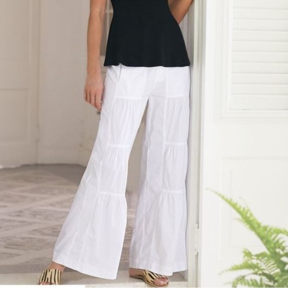 Soft Surroundings White Wide Leg Tiered Pants Petite Length